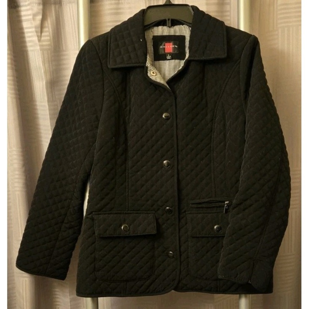 Gallery Petite‎ Women's Quilted Black Jacket Pockets Lined Coat Small